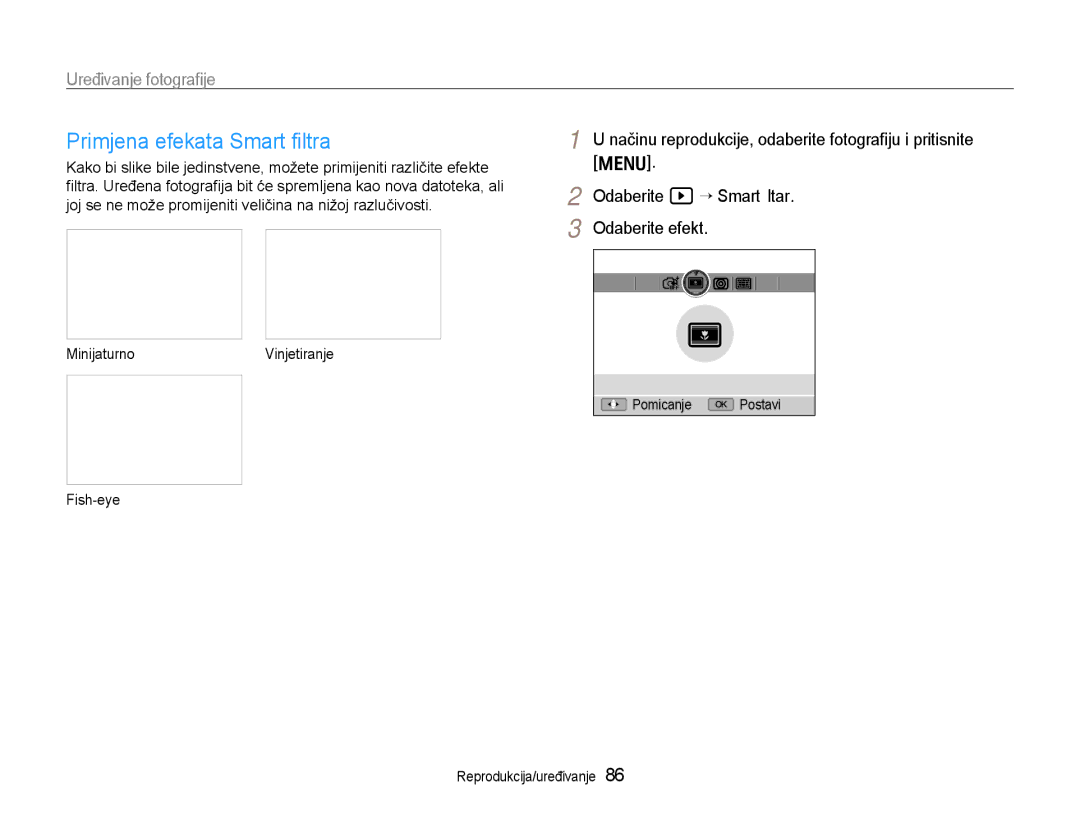 Samsung EC-EX1ZZZBPBE3, EC-EX1ZZZBPAE3 manual Primjena efekata Smart ﬁltra, MinijaturnoVinjetiranje 