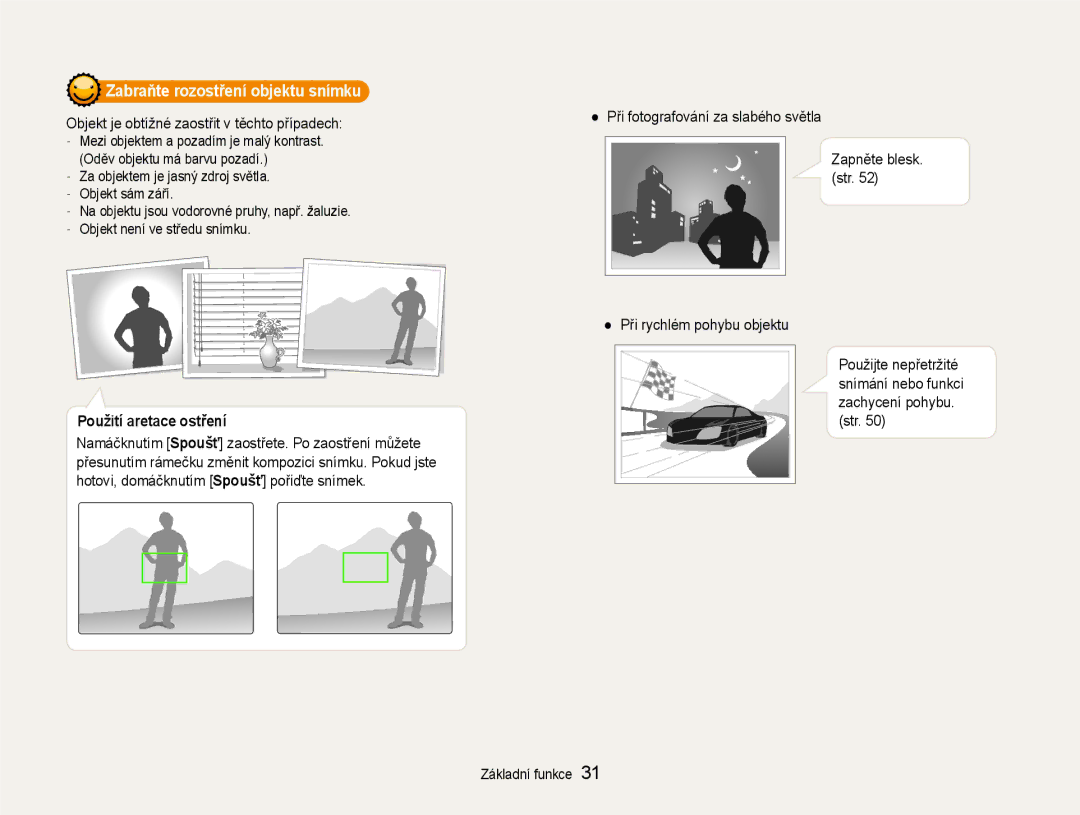 Samsung EC-EX1ZZZBPBE3 manual Zabraňte rozostření objektu snímku, Objekt je obtížné zaostřit v těchto případech, Str 