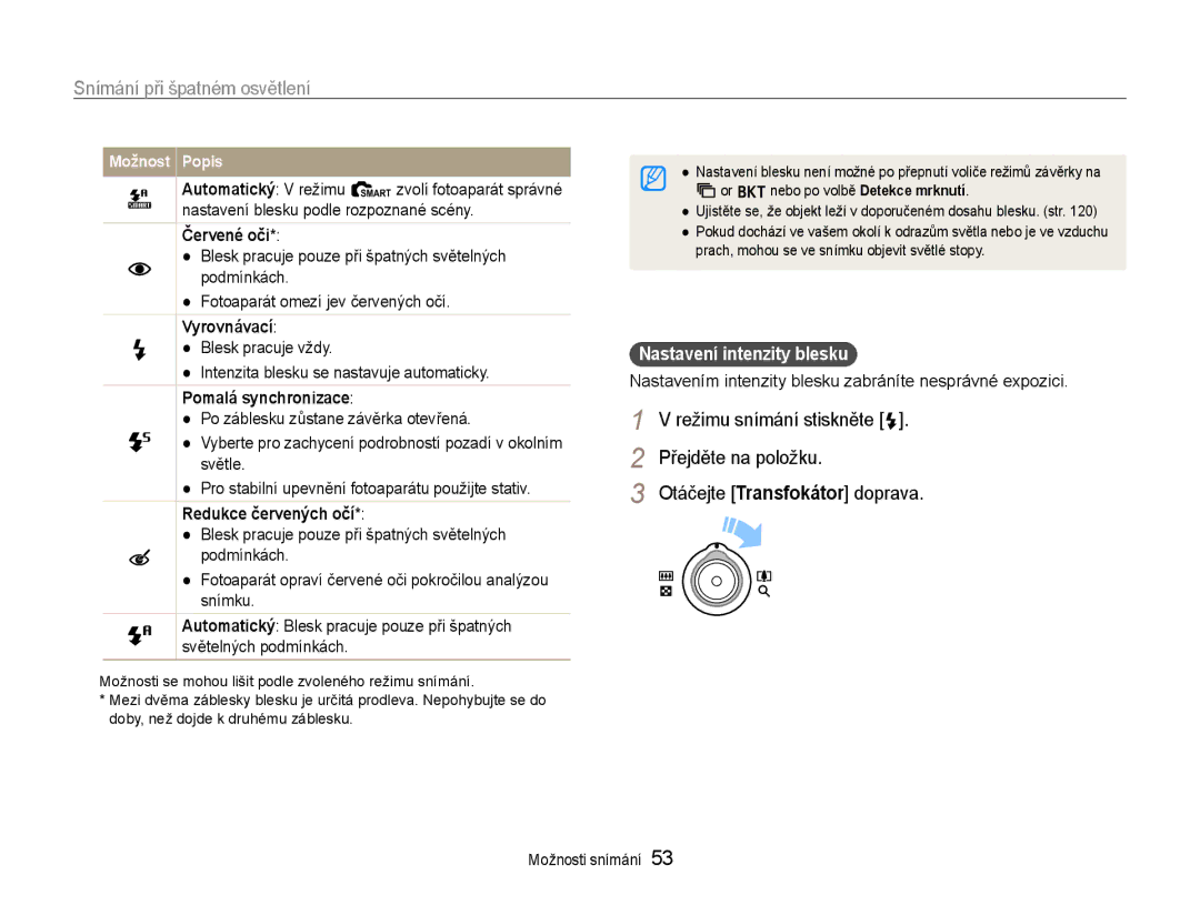 Samsung EC-EX1ZZZFPBE3, EC-EX1ZZZBPBE1 manual Snímání při špatném osvětlení, Režimu snímání stiskněte F Přejděte na položku 