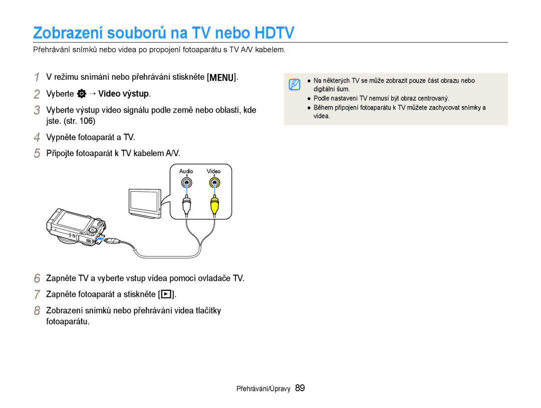 Samsung EC-EX1ZZZBPBE1, EC-EX1ZZZBPAE3 manual Zobrazení souborů na TV nebo Hdtv, Režimu snímání nebo přehrávání stiskněte m 