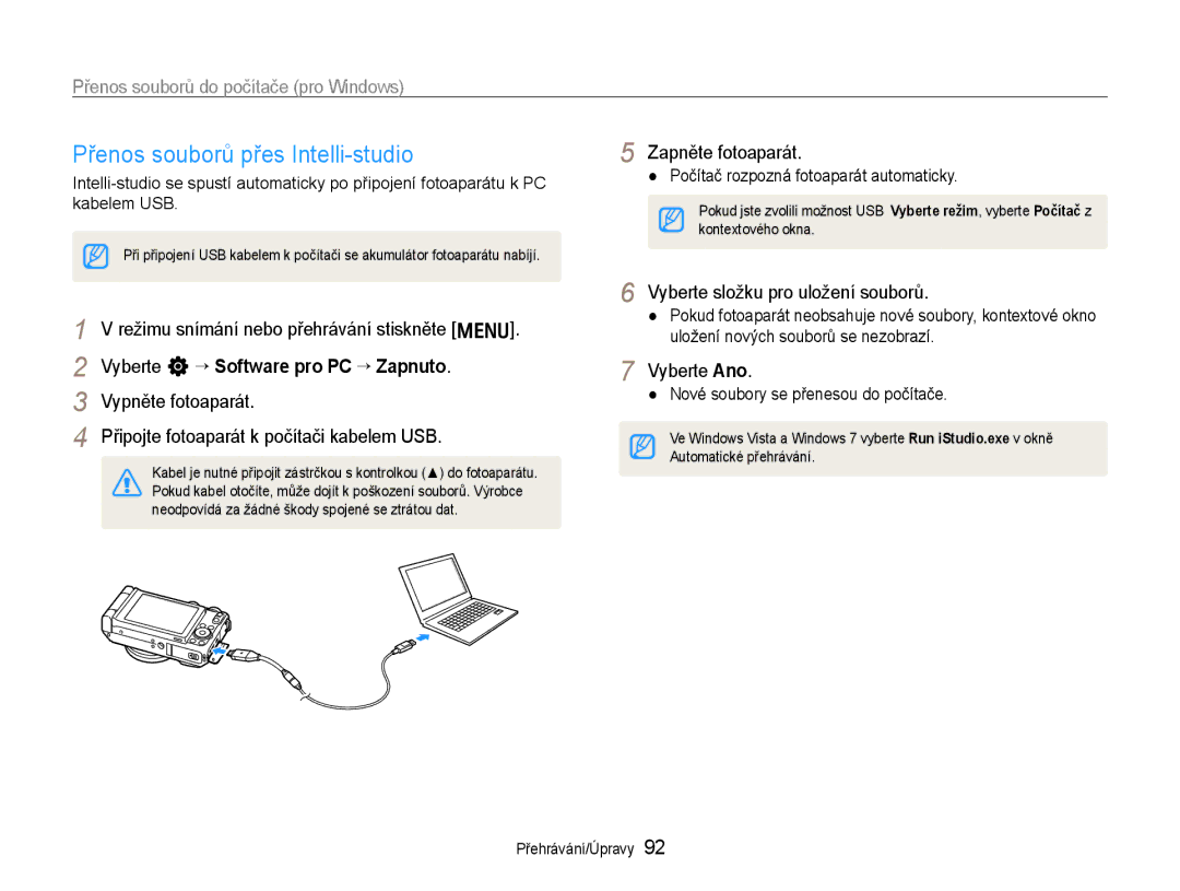 Samsung EC-EX1ZZZFPAE3, EC-EX1ZZZBPBE1 manual Přenos souborů přes Intelli-studio, Přenos souborů do počítače pro Windows 