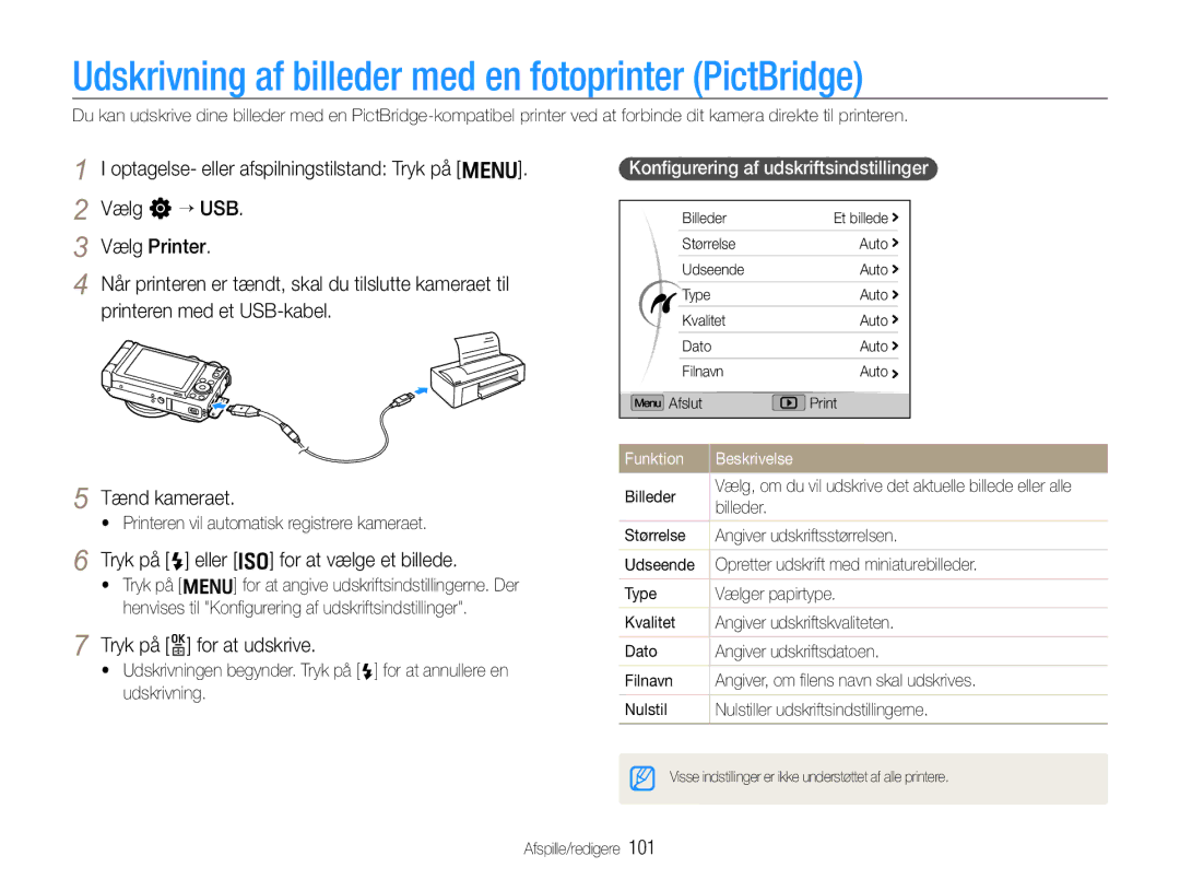 Samsung EC-EX1ZZZBPBE2 Udskrivning af billeder med en fotoprinter PictBridge, Tryk på F eller I for at vælge et billede 