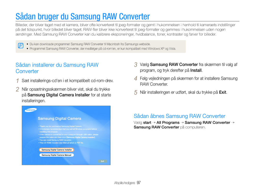 Samsung EC-EX1ZZZBPBE2, EC-EX1ZZZFPBE2 Sådan bruger du Samsung RAW Converter, Sådan installerer du Samsung RAW Converter 