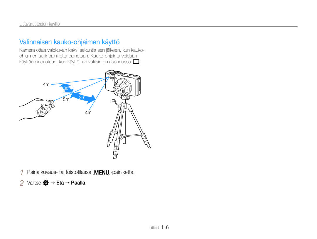 Samsung EC-EX1ZZZFPBE2, EC-EX1ZZZBPBE2 manual Valinnaisen kauko-ohjaimen käyttö 