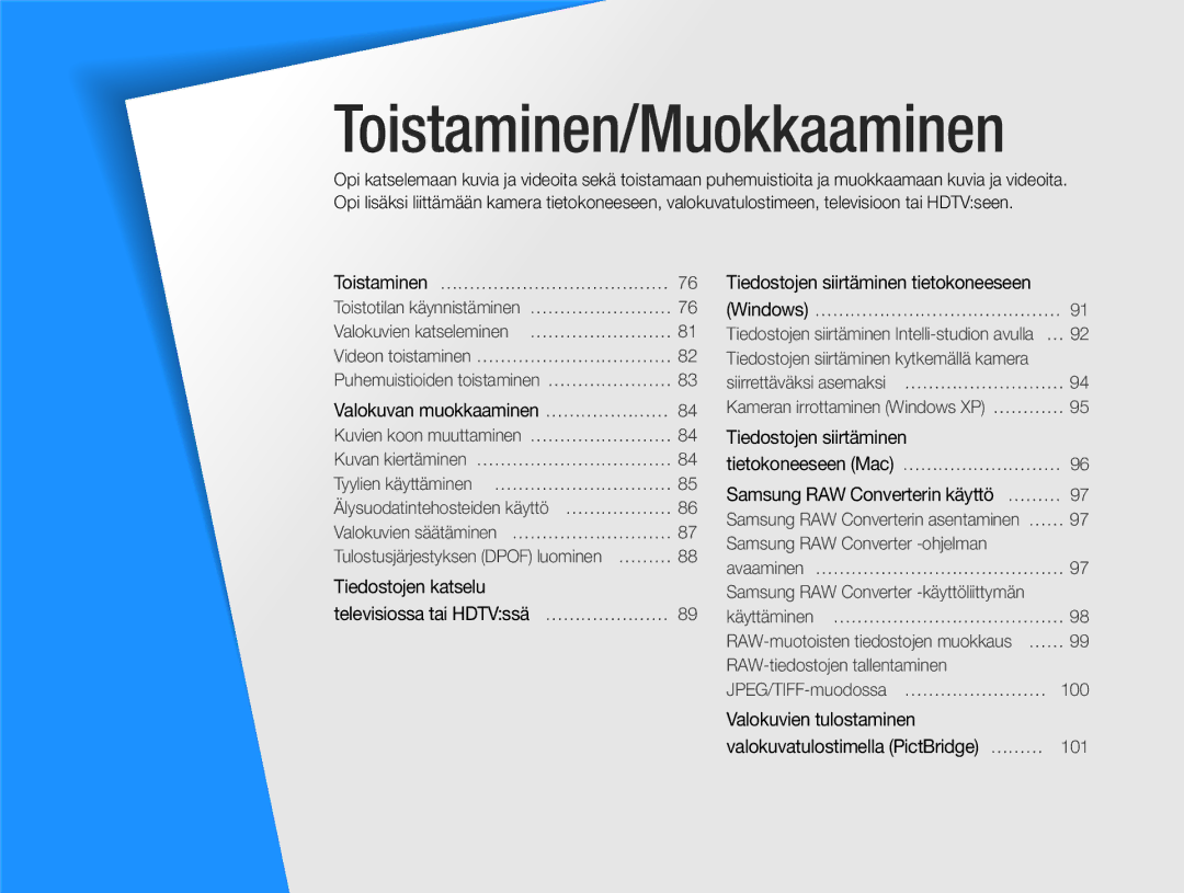 Samsung EC-EX1ZZZBPBE2, EC-EX1ZZZFPBE2 manual Toistaminen/Muokkaaminen 