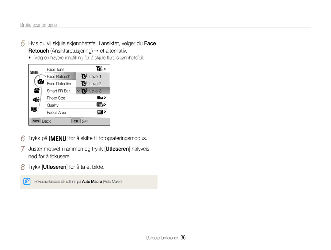 Samsung EC-EX1ZZZFPBE2, EC-EX1ZZZBPBE2 manual Bruke scenemodus 