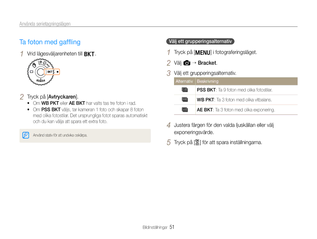 Samsung EC-EX1ZZZBPBE2, EC-EX1ZZZFPBE2 manual Ta foton med gafﬂing, Använda serietagningslägen, Tryck på Avtryckaren 