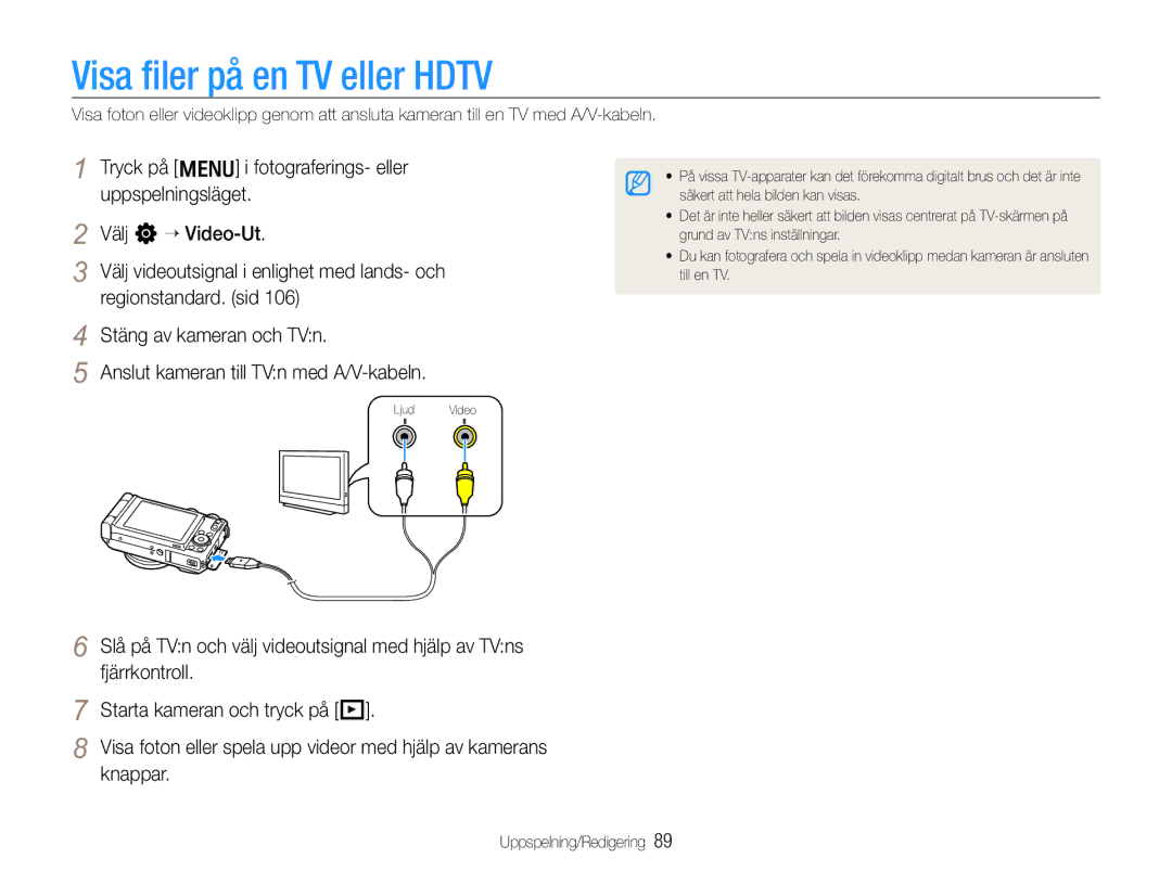 Samsung EC-EX1ZZZBPBE2 manual Visa ﬁler på en TV eller Hdtv, Tryck på m i fotograferings- eller, Uppspelningsläget 