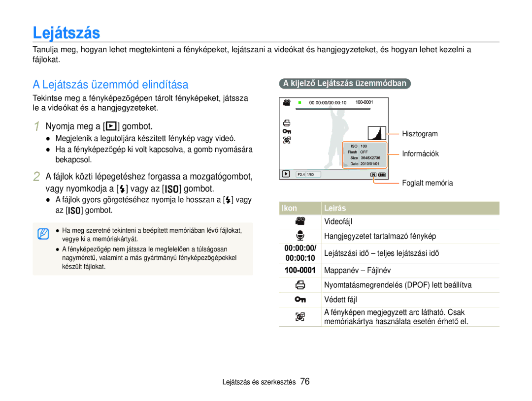 Samsung EC-EX1ZZZBPAE3, EC-EX1ZZZBPBIT, EC-EX1ZZZBPBE3, EC-EX1ZZZBPBE2 manual Lejátszás, Nyomja meg a P gombot 