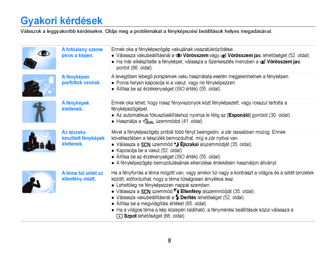 Samsung EC-EX1ZZZBPAE3, EC-EX1ZZZBPBIT, EC-EX1ZZZBPBE3, EC-EX1ZZZBPBE2 manual Gyakori kérdések, Vörösszem vagy, Vörösszem jav 