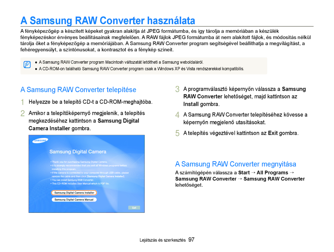 Samsung EC-EX1ZZZBPBE3, EC-EX1ZZZBPBIT, EC-EX1ZZZBPAE3 Samsung RAW Converter használata, Samsung RAW Converter telepítése 