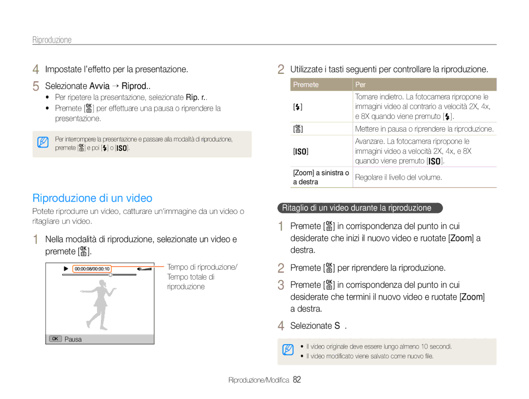 Samsung EC-EX1ZZZBPBE3 Riproduzione di un video, Utilizzate i tasti seguenti per controllare la riproduzione, Premete Per 