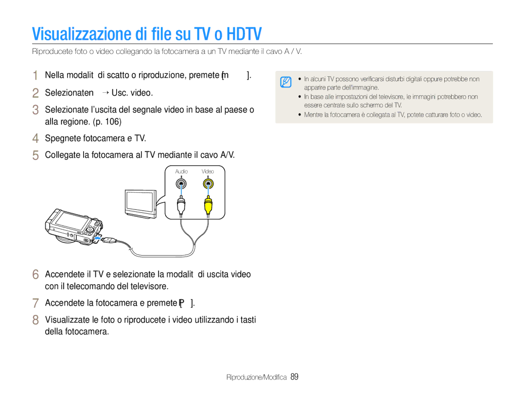 Samsung EC-EX1ZZZBPBIT, EC-EX1ZZZBPAIT, EC-EX1ZZZBPAE3, EC-EX1ZZZBPBE3, EC-EX1ZZZBPBE2 Visualizzazione di ﬁle su TV o Hdtv 