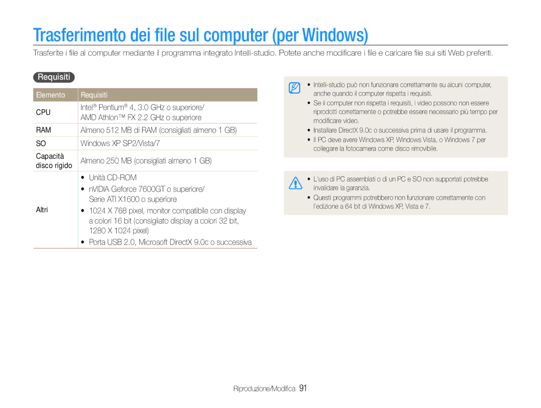 Samsung EC-EX1ZZZBPAE3, EC-EX1ZZZBPBIT manual Trasferimento dei ﬁle sul computer per Windows, Elemento Requisiti 