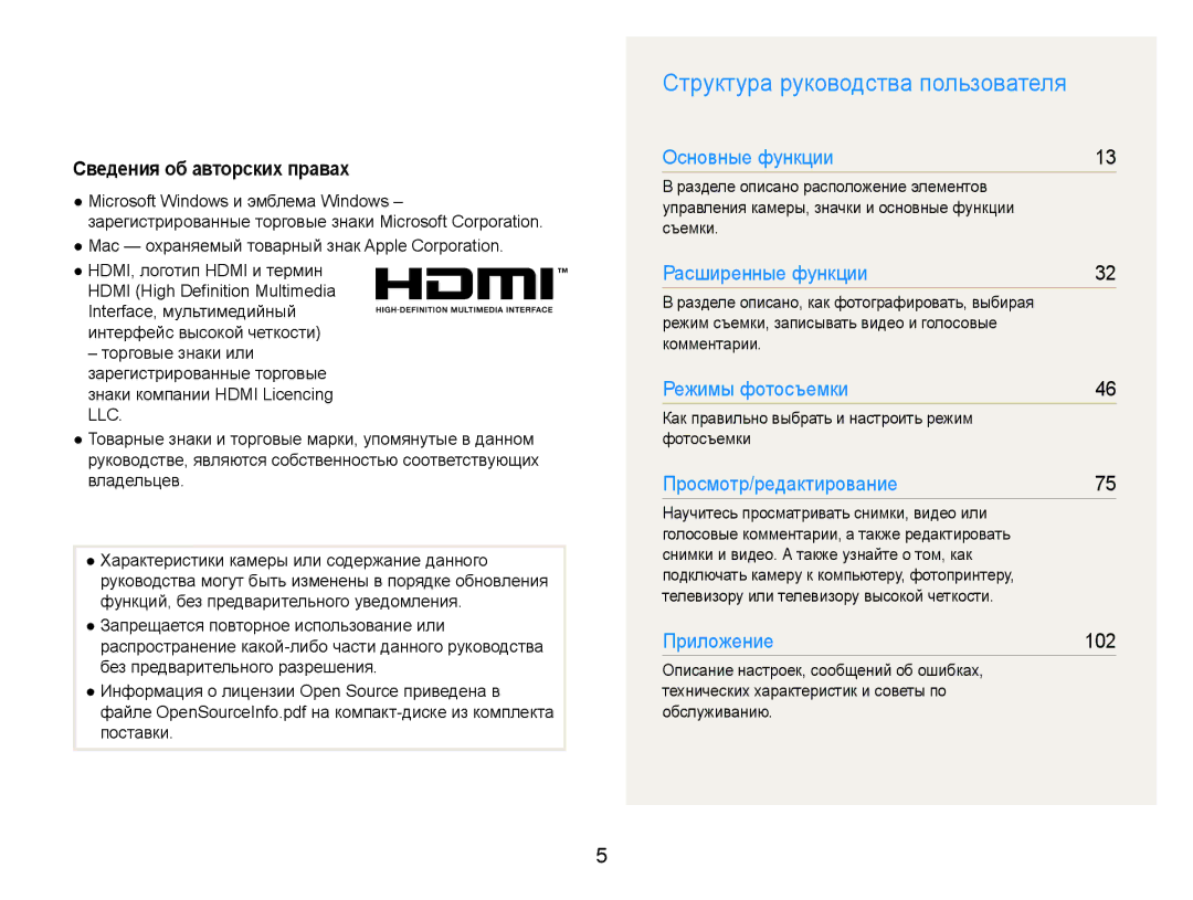 Samsung EC-EX1ZZZFPARU, EC-EX1ZZZBPBRU, EC-EX1ZZZBPARU Структура руководства пользователя, Сведения об авторских правах 