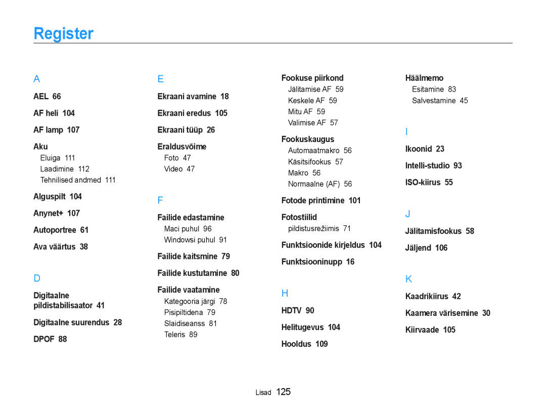 Samsung EC-EX1ZZZBPBRU manual Register 