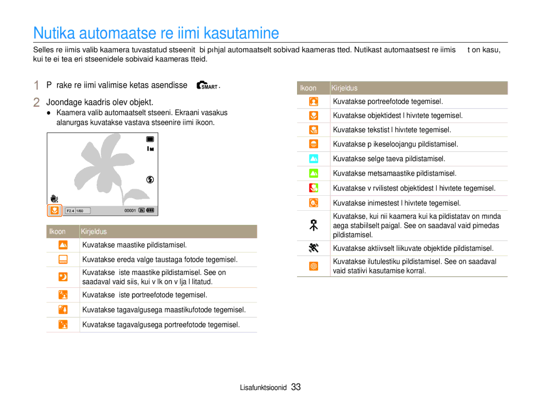 Samsung EC-EX1ZZZBPBRU manual Nutika automaatse režiimi kasutamine 