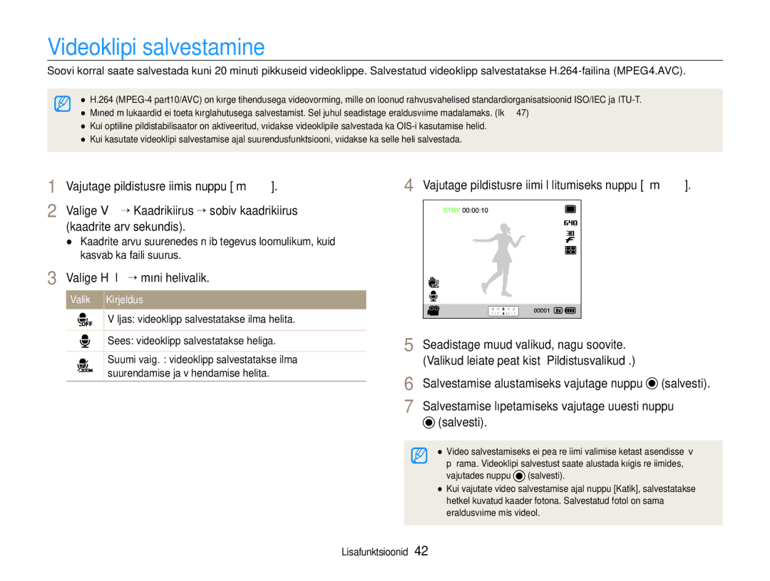 Samsung EC-EX1ZZZBPBRU manual Videoklipi salvestamine, Salvesti, Salvestamise alustamiseks vajutage nuppu salvesti 