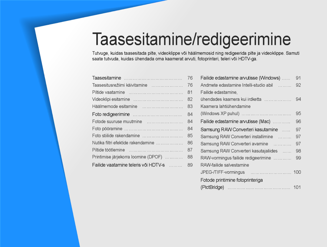 Samsung EC-EX1ZZZBPBRU manual Taasesitamine/redigeerimine, Fotode printimine fotoprinteriga 