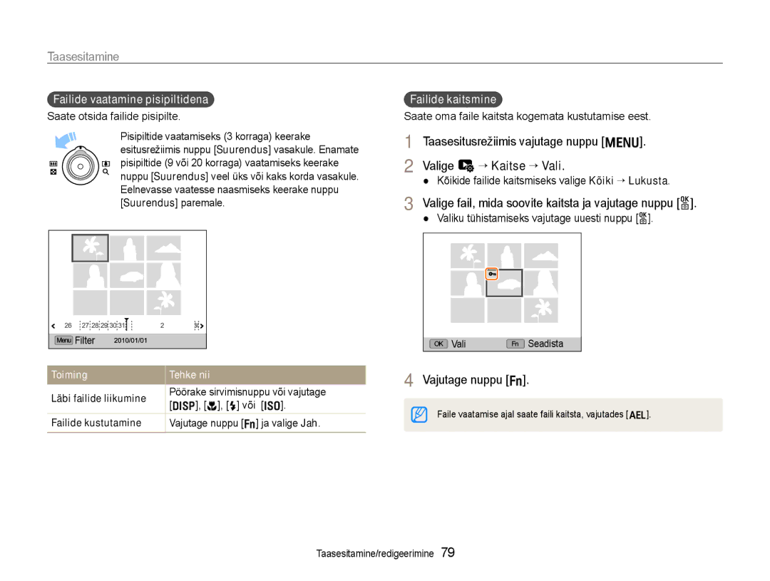 Samsung EC-EX1ZZZBPBRU Valige u ““Kaitse ““Vali, Valige fail, mida soovite kaitsta ja vajutage nuppu o, Failide kaitsmine 