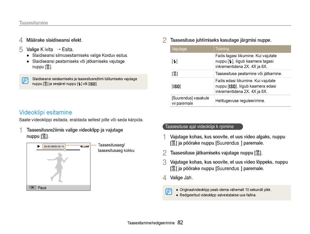 Samsung EC-EX1ZZZBPBRU manual Videoklipi esitamine, Valige Käivita ““Esita 