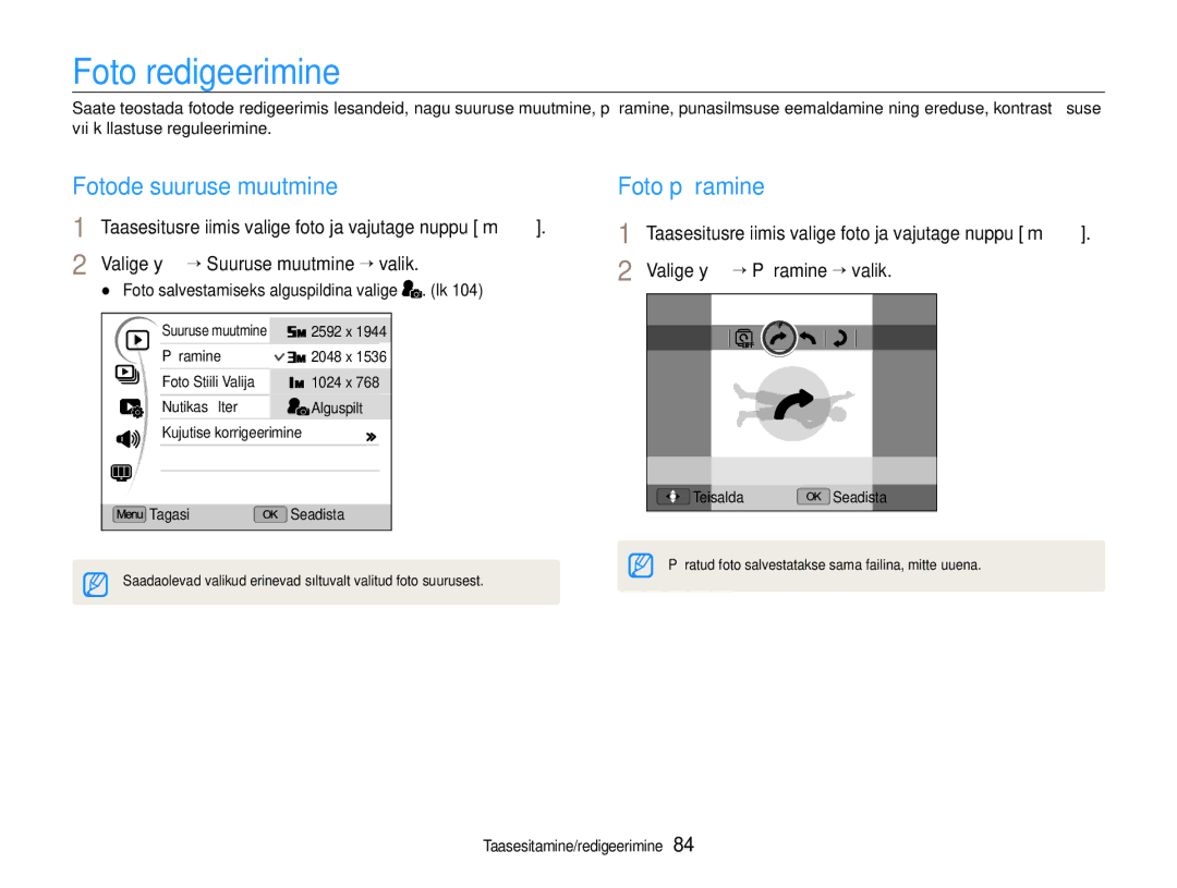 Samsung EC-EX1ZZZBPBRU manual Foto redigeerimine, Foto pööramine 