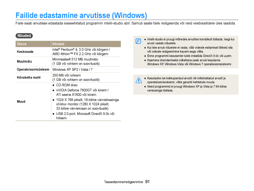 Samsung EC-EX1ZZZBPBRU manual Failide edastamine arvutisse Windows, Nõuded 