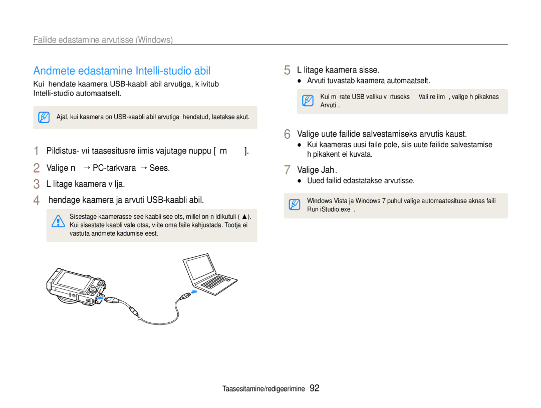 Samsung EC-EX1ZZZBPBRU manual Andmete edastamine Intelli-studio abil, Failide edastamine arvutisse Windows 