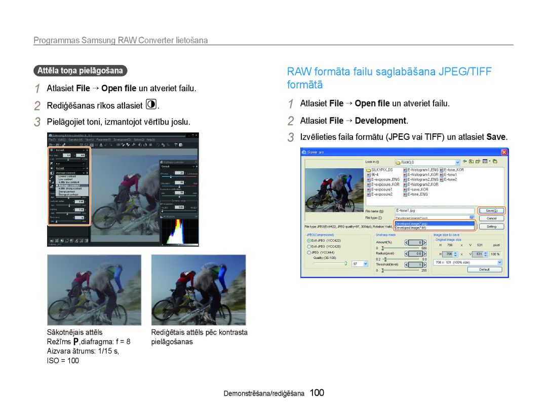 Samsung EC-EX1ZZZBPBRU manual RAW formāta failu saglabāšana JPEG/TIFF formātā, Atlasiet File “ Open ﬁle un atveriet failu 