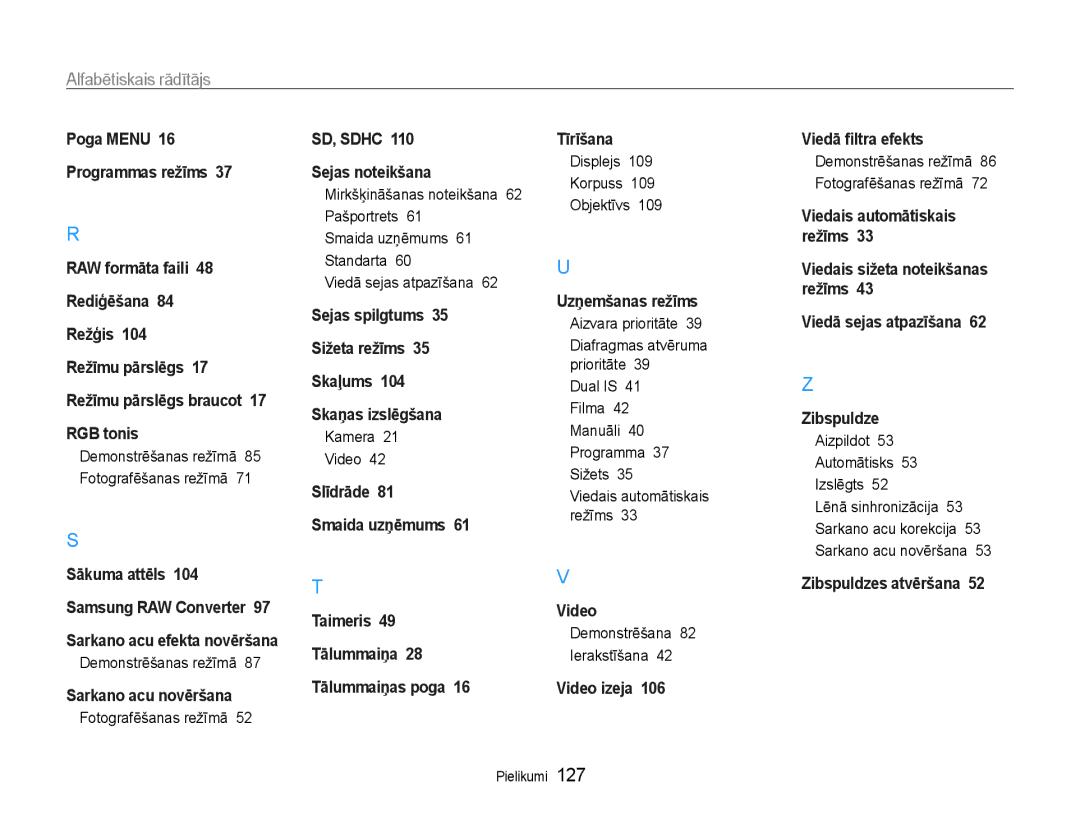 Samsung EC-EX1ZZZBPBRU manual Smaida uzņēmums 61 Standarta Viedā sejas atpazīšana, Kamera Video, Displejs Korpuss Objektīvs 