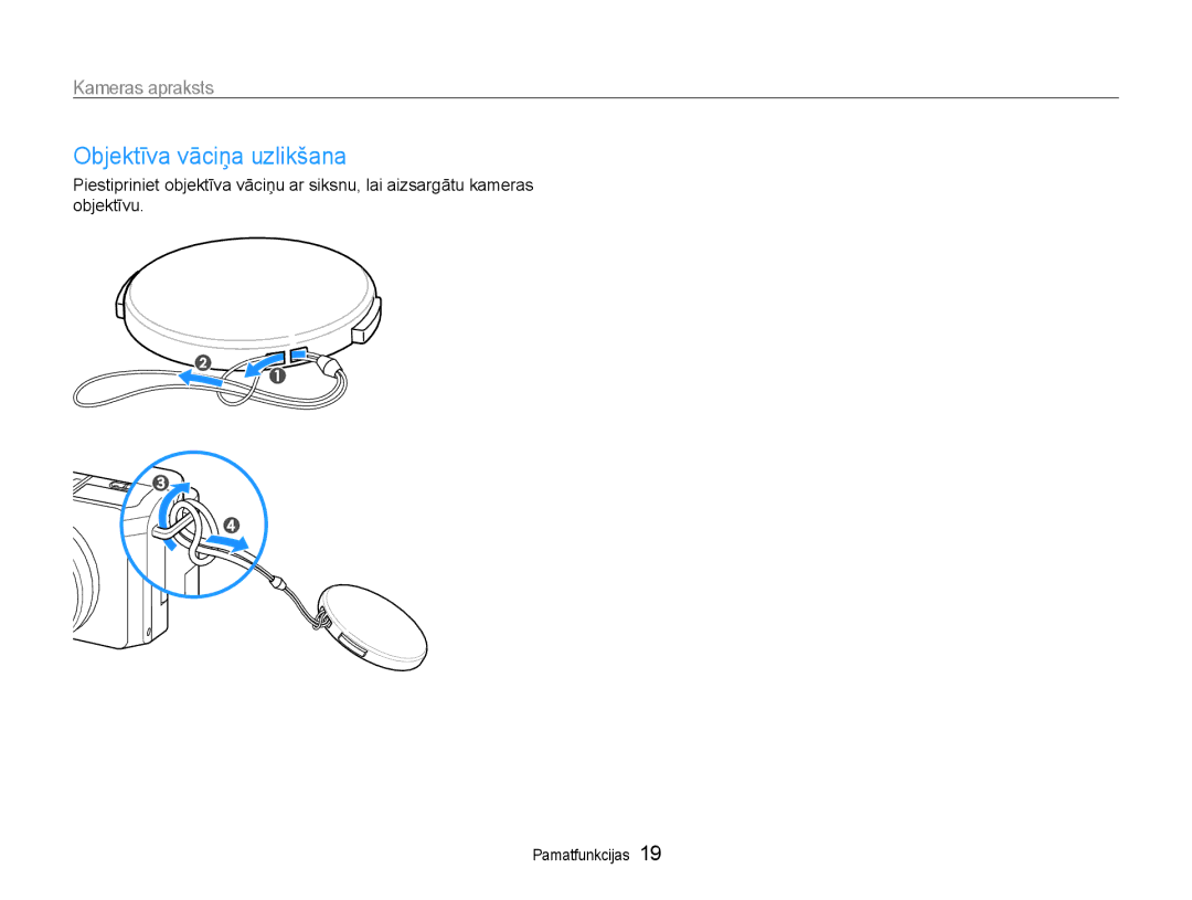 Samsung EC-EX1ZZZBPBRU manual Objektīva vāciņa uzlikšana 