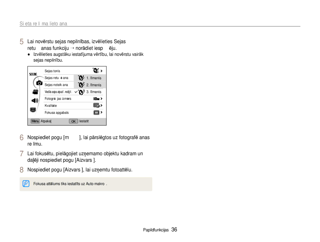 Samsung EC-EX1ZZZBPBRU manual Sižeta režīma lietošana 