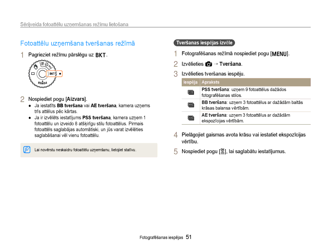 Samsung EC-EX1ZZZBPBRU manual Fotoattēlu uzņemšana tveršanas režīmā, Sērijveida fotoattēlu uzņemšanas režīmu lietošana 