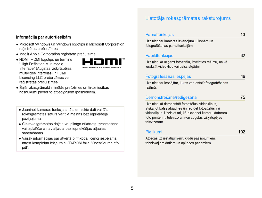 Samsung EC-EX1ZZZBPBRU manual Lietotāja rokasgrāmatas raksturojums, Informācija par autortiesībām 