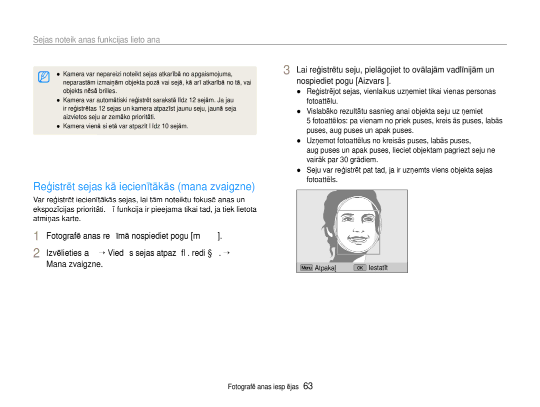 Samsung EC-EX1ZZZBPBRU manual Reģistrēt sejas kā iecienītākās mana zvaigzne 