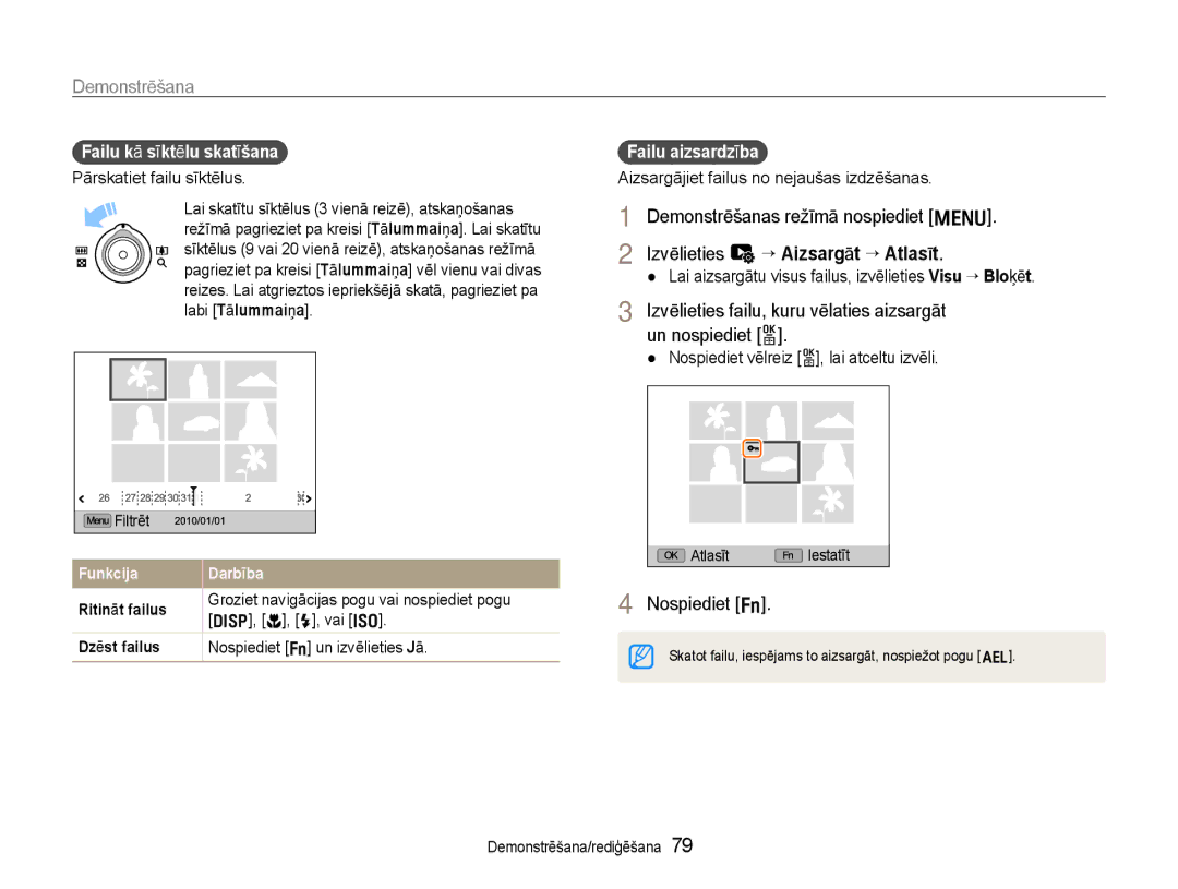 Samsung EC-EX1ZZZBPBRU manual Izvēlieties failu, kuru vēlaties aizsargāt un nospiediet o, Failu kā sīktēlu skatīšana 