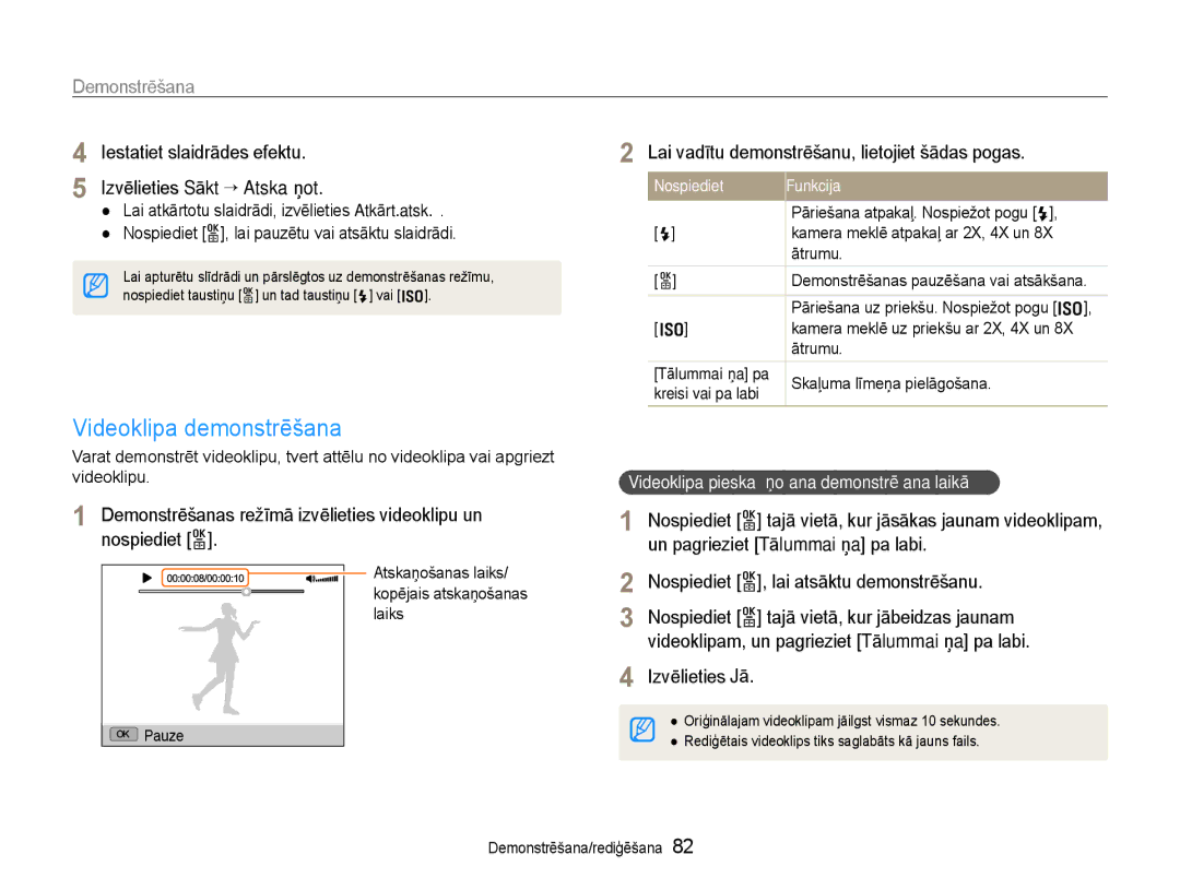 Samsung EC-EX1ZZZBPBRU manual Videoklipa demonstrēšana, Iestatiet slaidrādes efektu Izvēlieties Sākt ““Atskaņot 