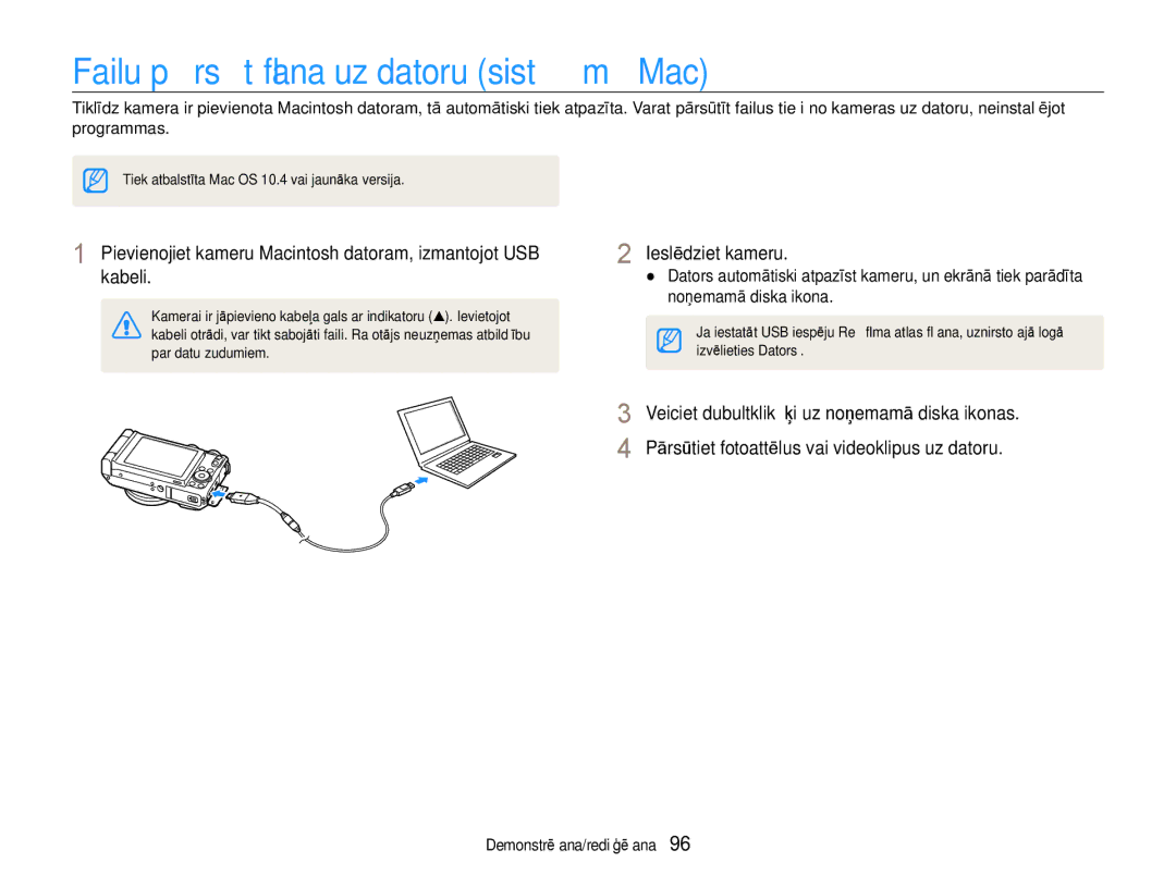 Samsung EC-EX1ZZZBPBRU manual Failu pārsūtīšana uz datoru sistēmā Mac 