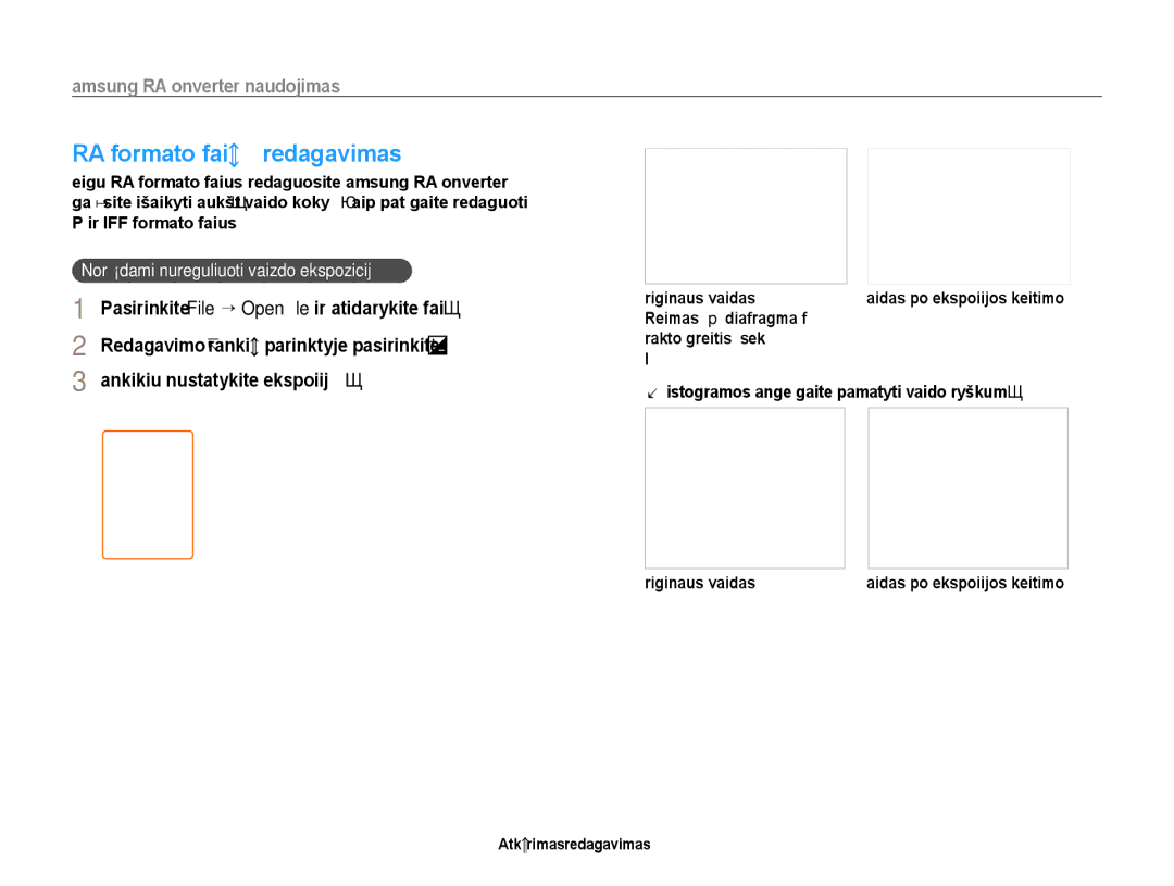 Samsung EC-EX1ZZZBPBRU manual RAW formato failų redagavimas, Norėdami nureguliuoti vaizdo ekspoziciją, Originalus vaizdas 