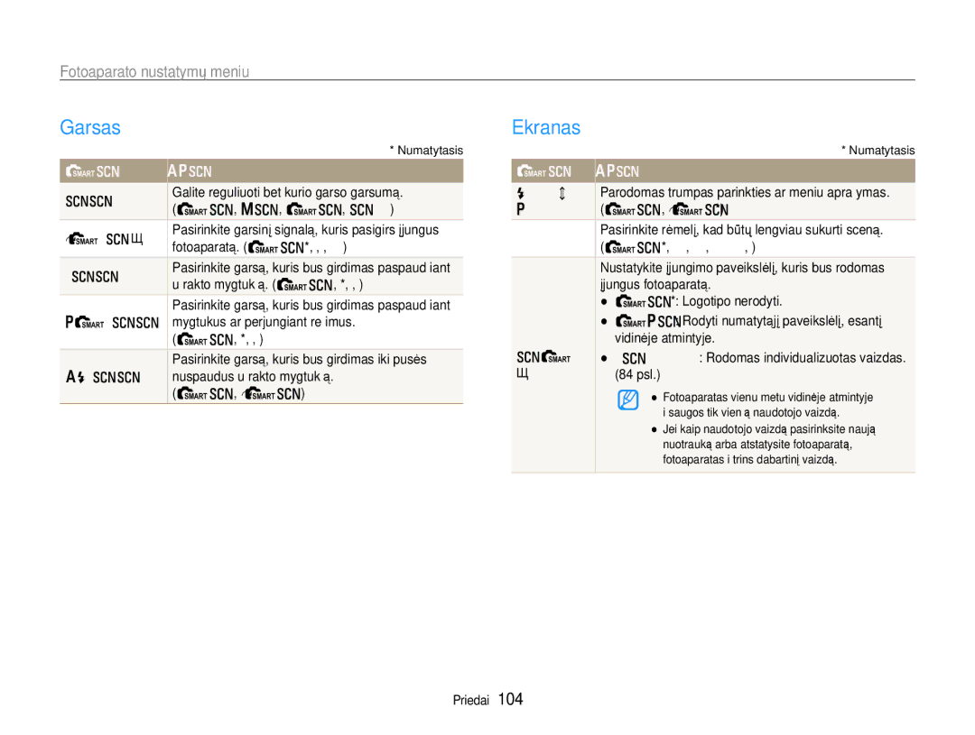 Samsung EC-EX1ZZZBPBRU manual Garsas, Ekranas 