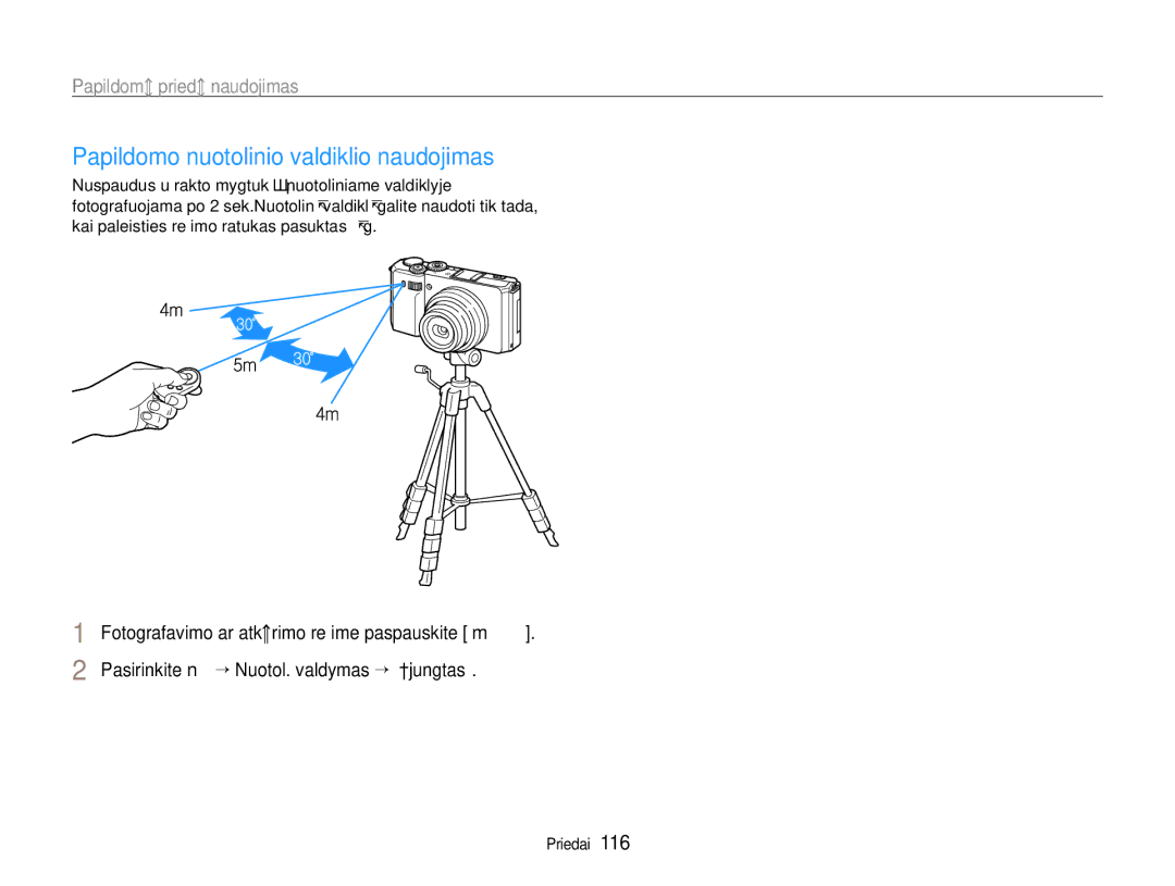 Samsung EC-EX1ZZZBPBRU manual Papildomo nuotolinio valdiklio naudojimas 