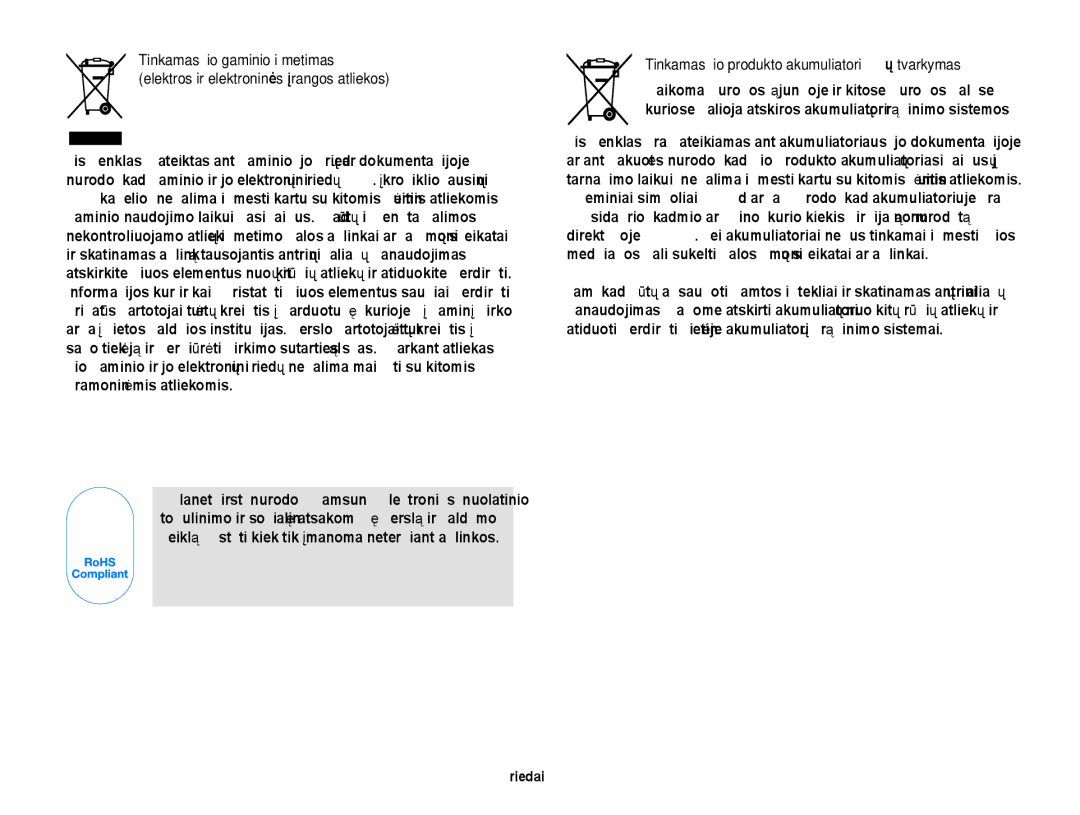 Samsung EC-EX1ZZZBPBRU manual Tinkamas šio produkto akumuliatorių tvarkymas 