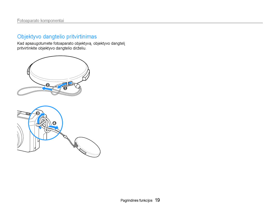 Samsung EC-EX1ZZZBPBRU manual Objektyvo dangtelio pritvirtinimas 