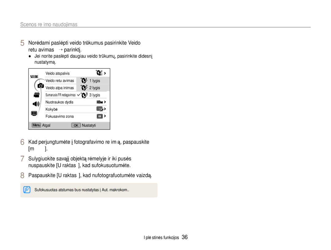 Samsung EC-EX1ZZZBPBRU manual Scenos režimo naudojimas 