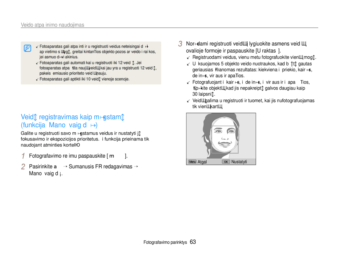 Samsung EC-EX1ZZZBPBRU manual Veidų registravimas kaip mėgstamų funkcija „Mano žvaigždė 