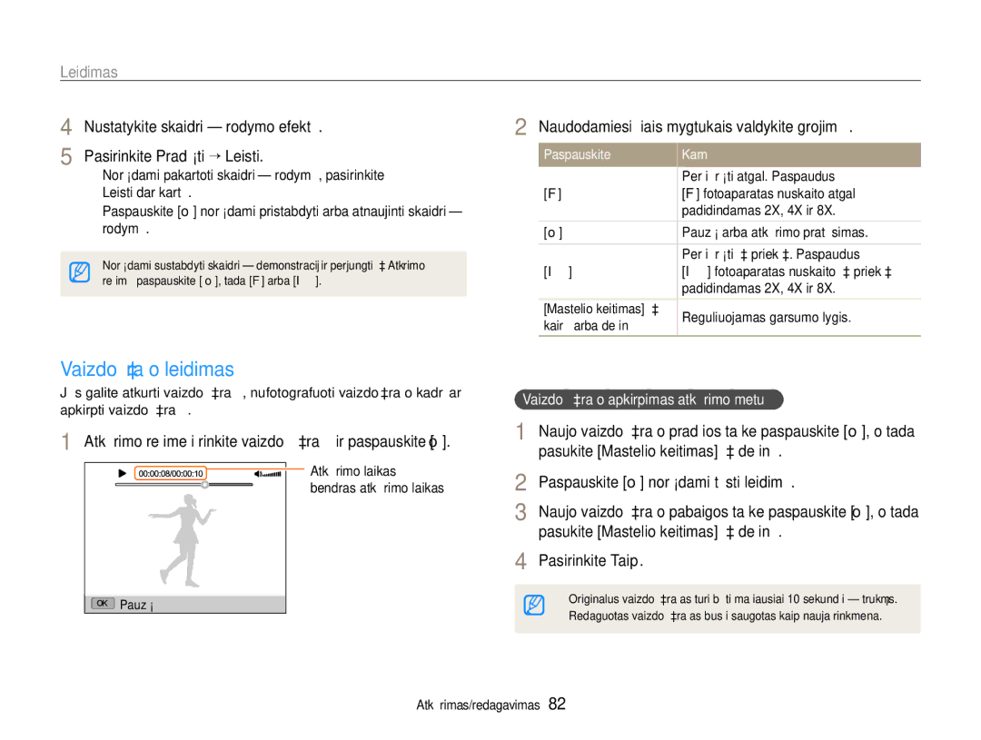 Samsung EC-EX1ZZZBPBRU manual Vaizdo įrašo leidimas, Pasirinkite Pradėti ““Leisti 