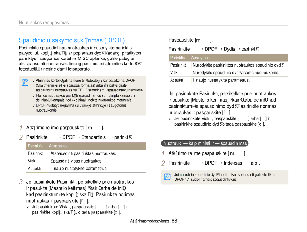 Samsung EC-EX1ZZZBPBRU manual Spaudinio užsakymo sukūrimas Dpof, Atkūrimo režime paspauskite m 