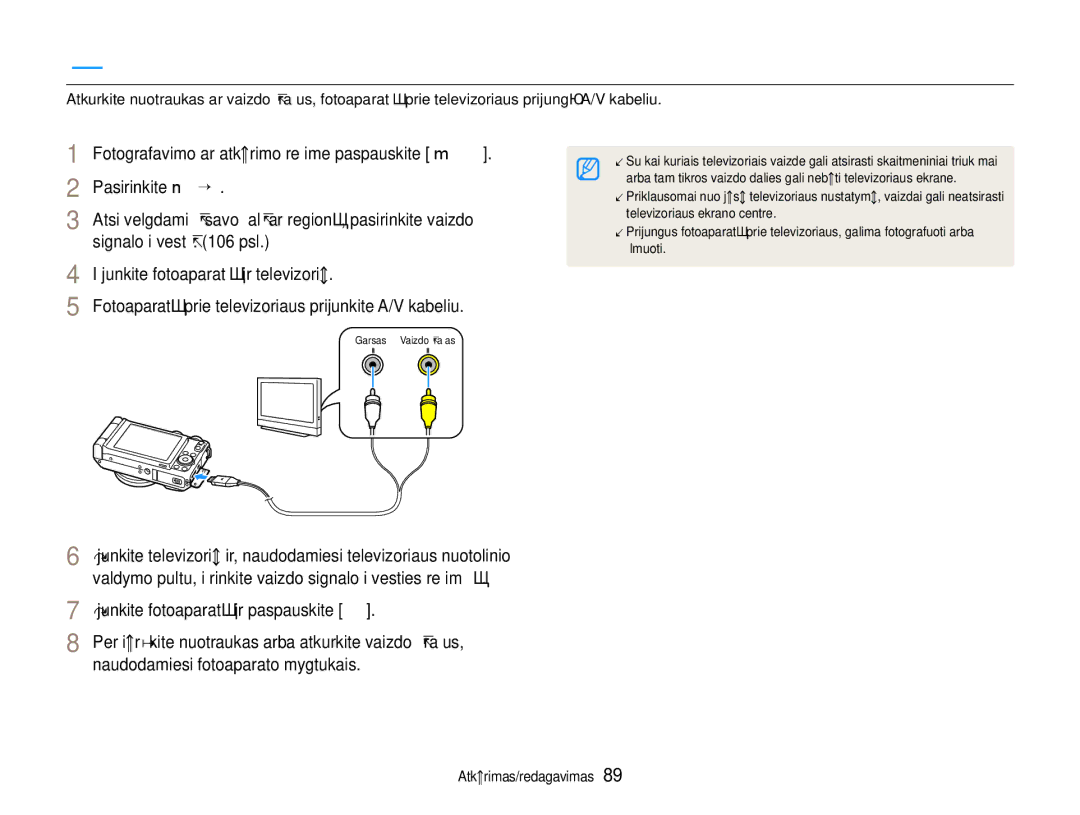 Samsung EC-EX1ZZZBPBRU manual Rinkmenų peržiūra per TV ar Hdtv, Išjunkite fotoaparatą ir televizorių 