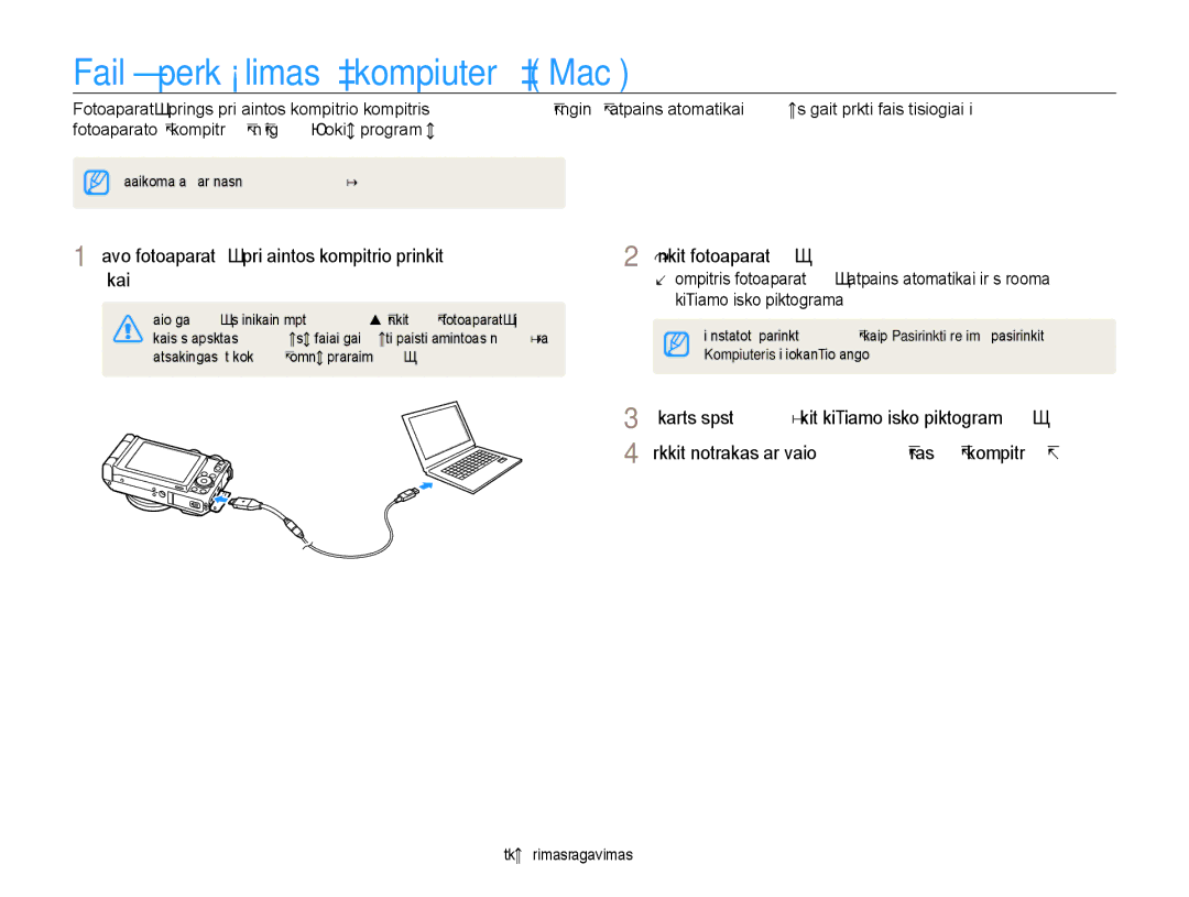 Samsung EC-EX1ZZZBPBRU manual Failų perkėlimas į kompiuterį „Mac 