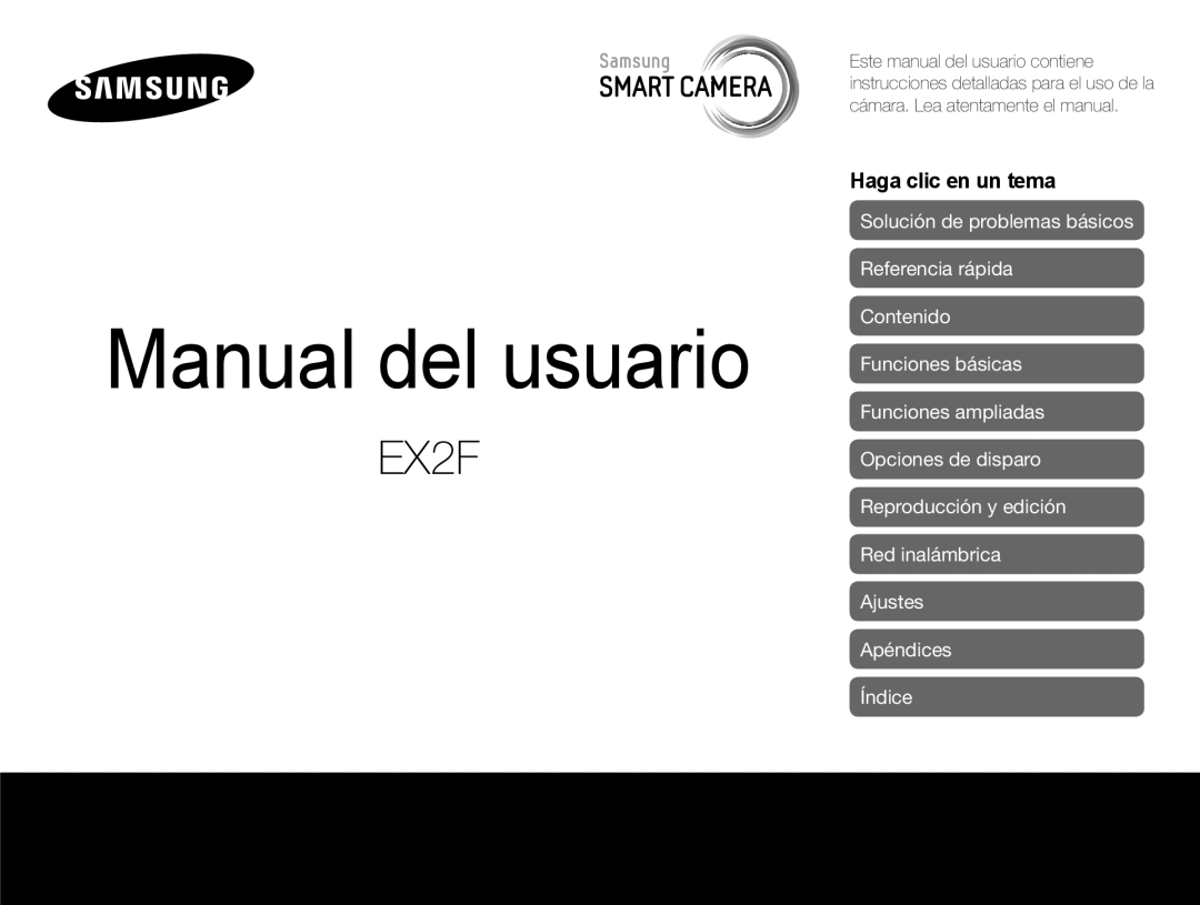 Samsung EC-EX2FZZBPWE1, EC-EX2FZZBPBE1, EC-EX2FZZBPBDE, EC-EX2FZZBPBIL, EC-EX2FZZBPWIL manual Manual del usuario 